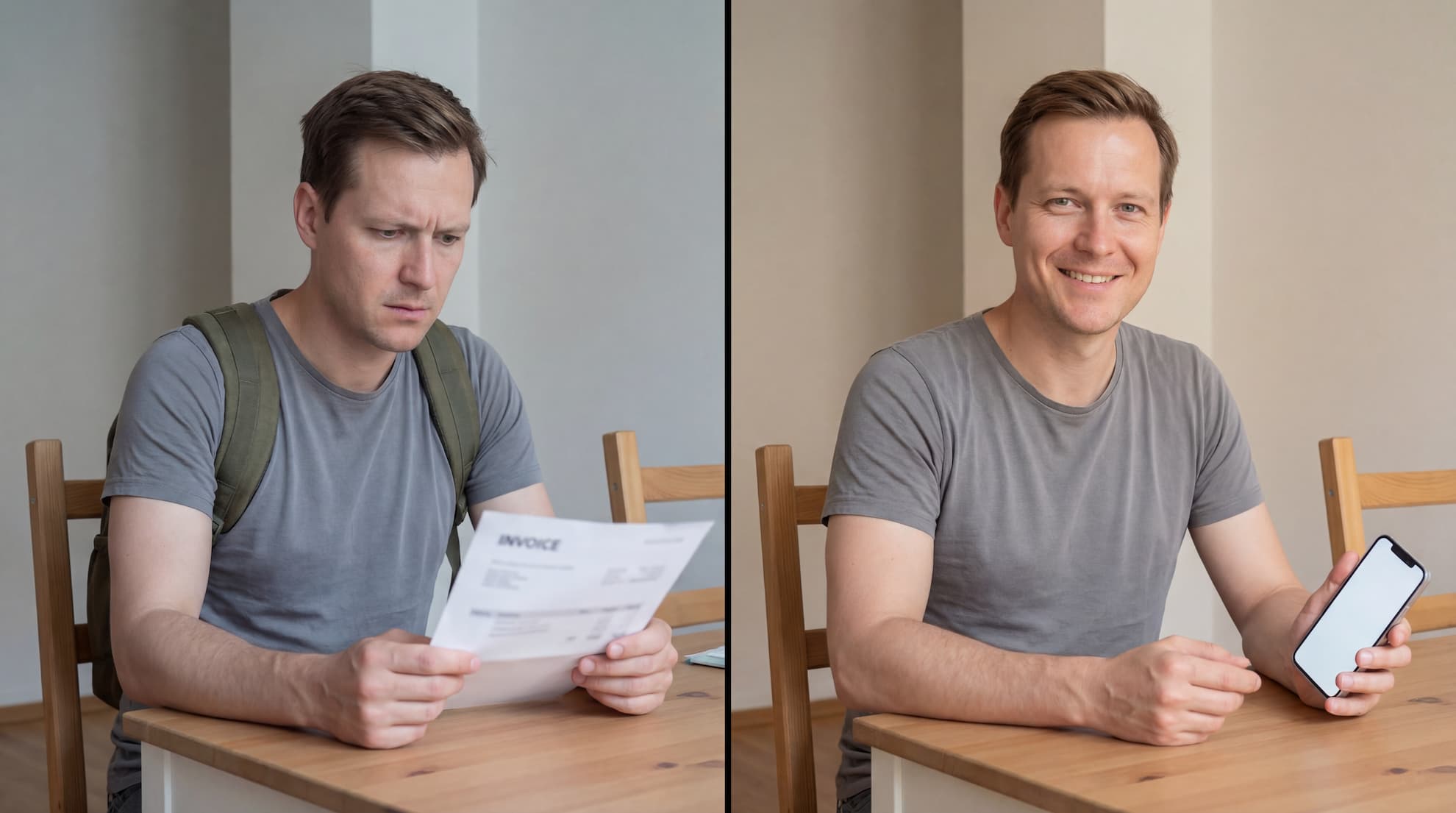 Mann prüft Rechnung und nutzt Onlinekredit für schnelle finanzielle Lösung